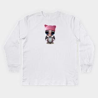 Cute Baby Dragon Wearing Pussy Hat Kids Long Sleeve T-Shirt